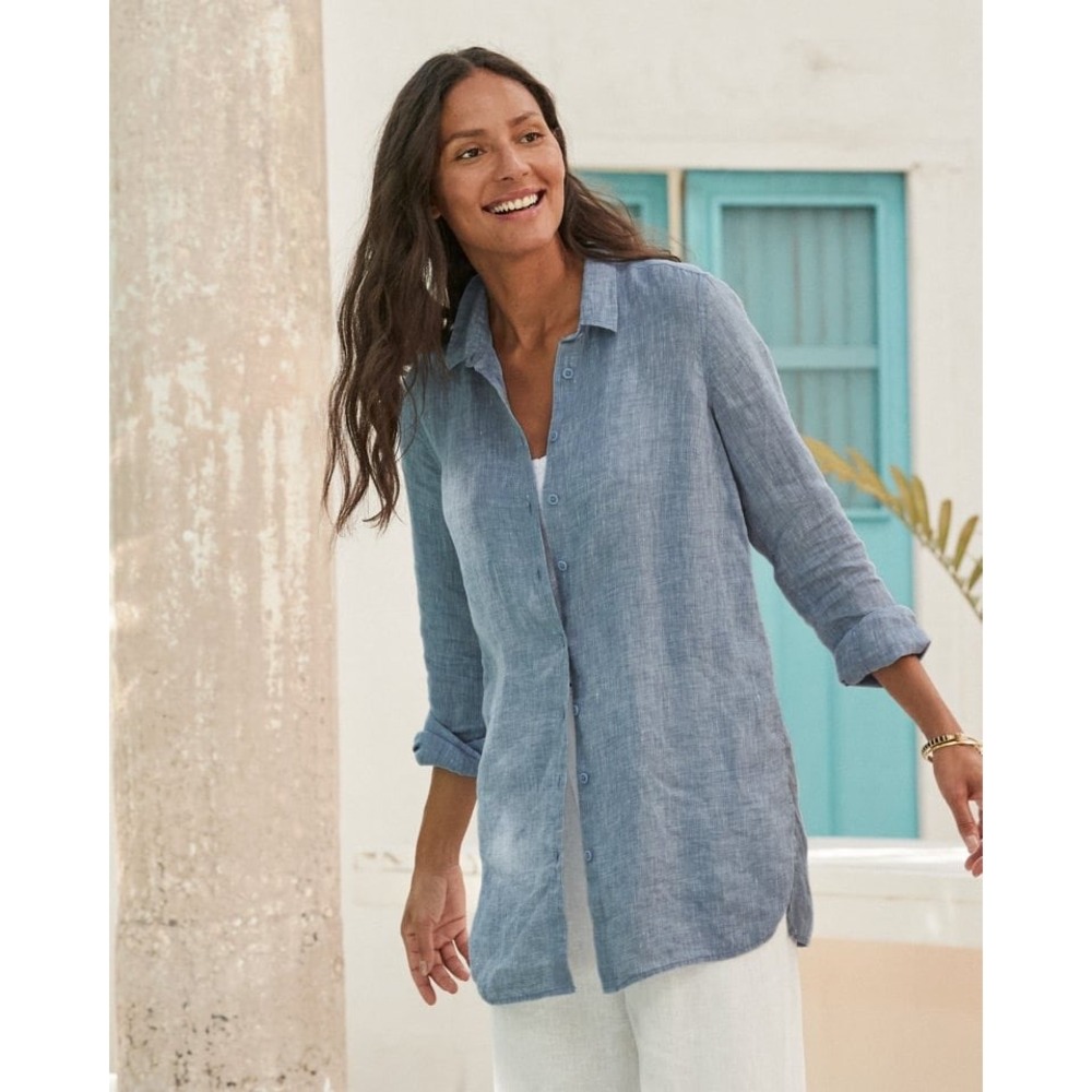 Garnet Hill Easy Linen Tunic Small Sky Blue Chambray